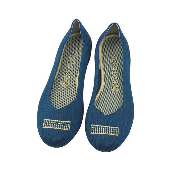 Rothy's The Ballet Flat Slip-On Comfortable Blue Holiday Licorice Size W9.5 NWOB - Picture 2 of 9